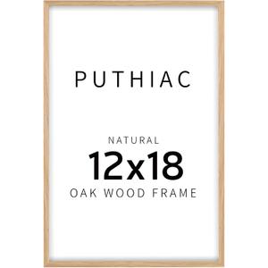 puthiac 12x18 Oak Wood Picture Frame - Minimalist 12x18 Poster Frame, 12"x18" Picture Frame Wood, Natural Solid Wooden Picture Frames for Wall Art Photo and Prints(1 Pack, Beige)