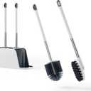 Toilet Brushs Set,Soft Silicone Bristle Brush and Durable Scrubbing Bristle Brush for Toilet,Stainless Steel and No-Slip Long Handle Brush with Ventilated Holder with Convenient Storage Rack, White