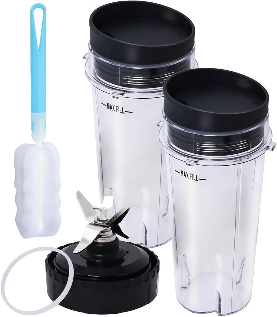 Replacement Parts Compatible with Nutri Ninja, Blender Blade 6 Fins and 2 Pcs 16oz Single Serve Blender Cup Set Compatible with Ninja BL660 BL740 BL770 BL780 BL771 BL772 BL773CO