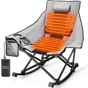 Slendor Oversized Heated Camping Chair with 2000mAh Battery, Padded & Pillow Heated Rocking Chair, 3 Adjustable Heat Settings Camping Rocker Chair for Easy Setup and Foldable Storage