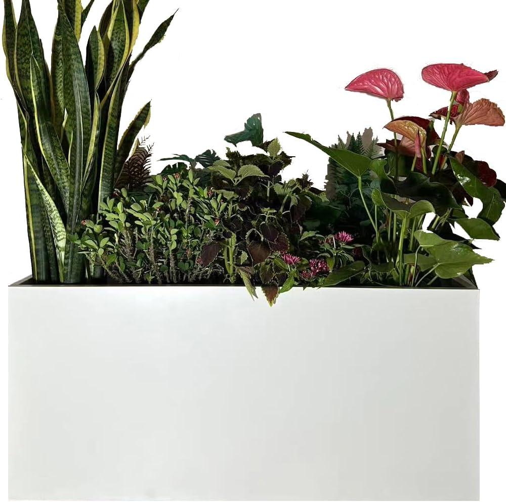40" L x 16" W x 18" H Metal Large Rectangular Planter - Long Planter Box for Outdoor Patio/Porch Planter Boxes Outdoor Modern Design for Plants, Flowers, Garden,Spliced Flower Pot (White)
