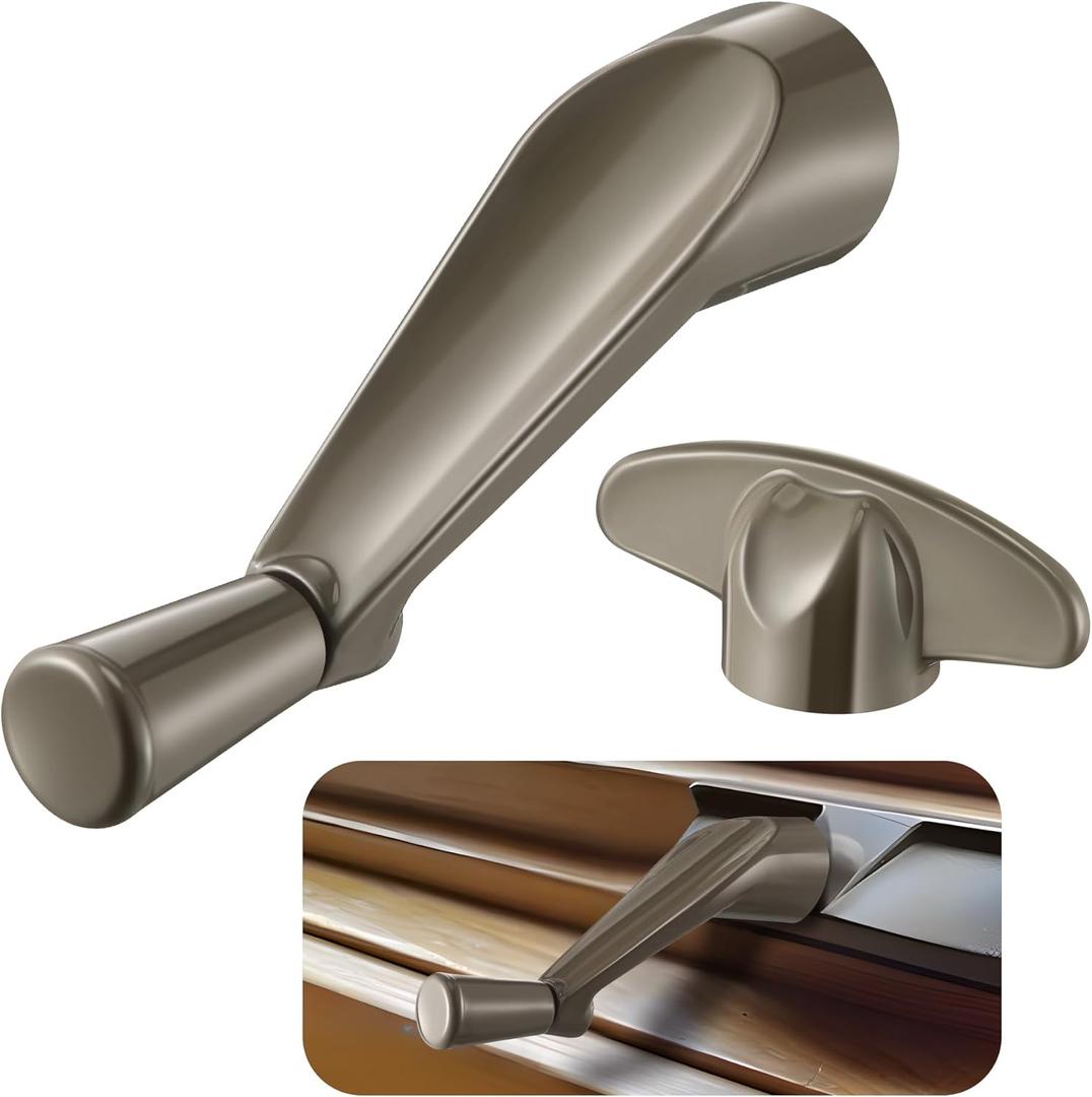 3/8 Inch Window Crank Handle with T-Handle, Fits 3/8 Inch 12 Spindles Only, Compatible with Anderson Casement Crank Window Handle, Smooth 360-Degree Operation, Stone Finish(2 Pack)