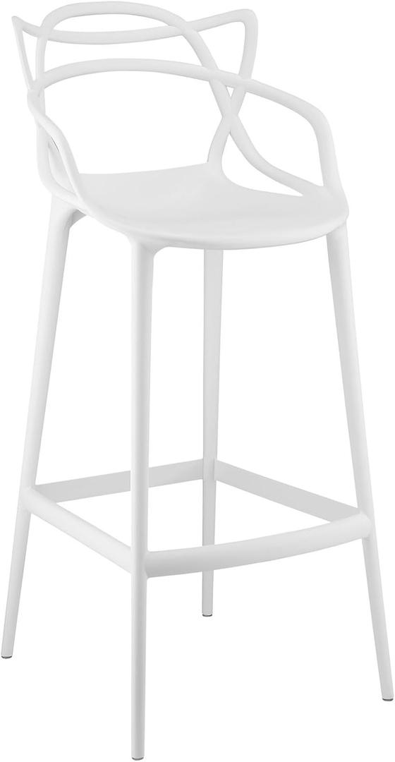 Modway Entangled Modern Molded Plastic Bar Stool in White - Fully Assembled