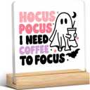 Cute Hocus Pocus Decor Halloween Ghost Coffee Acrylic Sign Decorations for Home Kitchen Coffee Bar Station Table Desk Decor Gifts for Women
