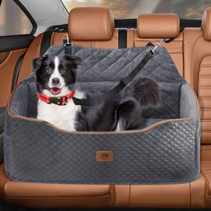OTOB Dog Car Seat for Large Medium Dog Under 55Lbs, Detachable Washable Booster Seat for 2 Small Dogs Puppy with 2 Safety Leash, Thickened Memory Foam Pet Car Seat Bed (Gray)