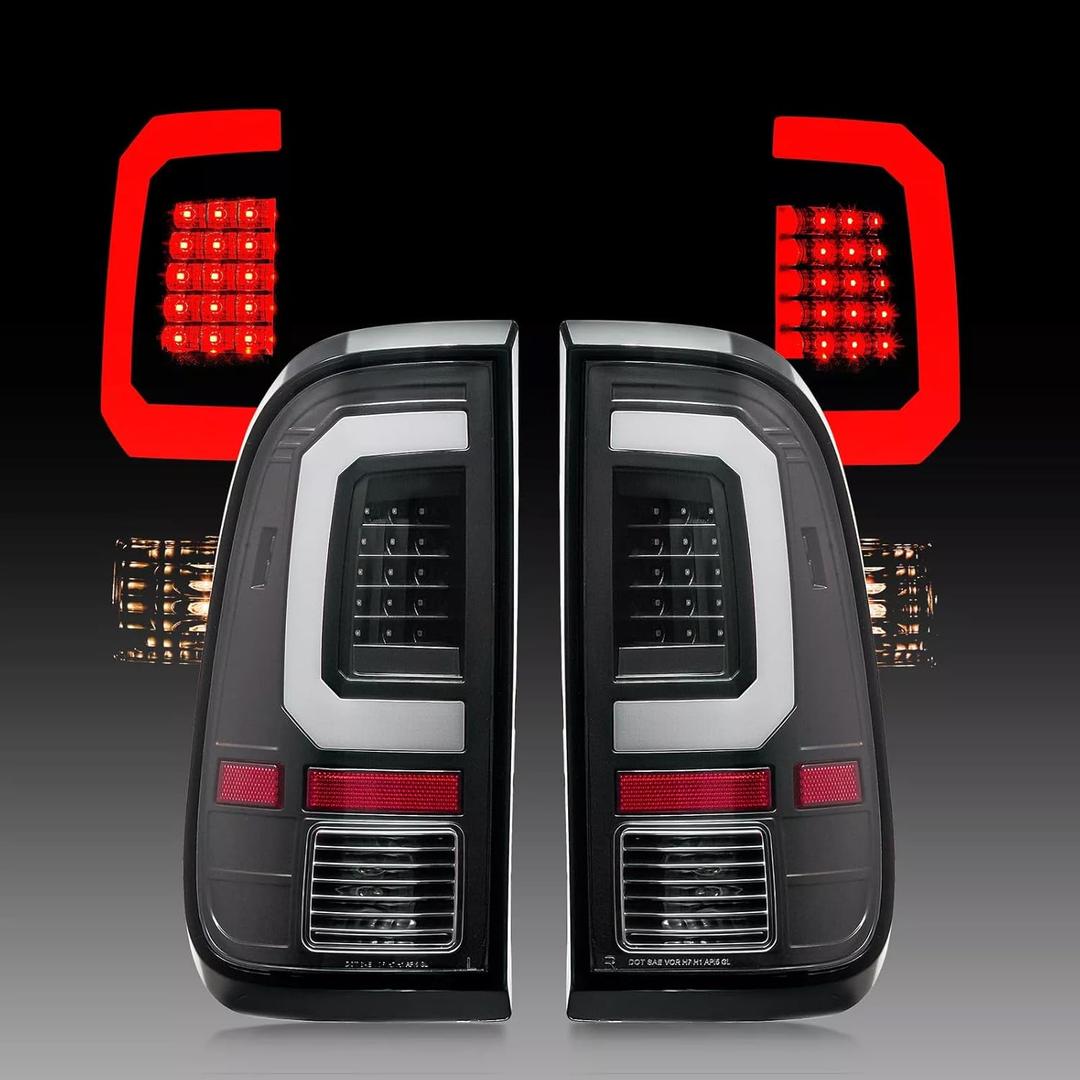 For 2008-2016 Ford F250 F350 F450 Tail Lights Rear Lamp Assembly,White Inner C-Tube Led Replacement Brake Lamp Taillight Clear Lens Black Housing