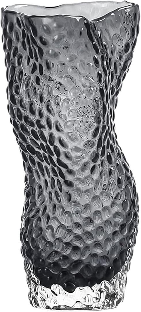 Grey Black Glass Flower Vase 12.2 in Unique Tall Modern Vases for Bouquet Large Decorative Vase for Centerpieces Home Decor Living Room