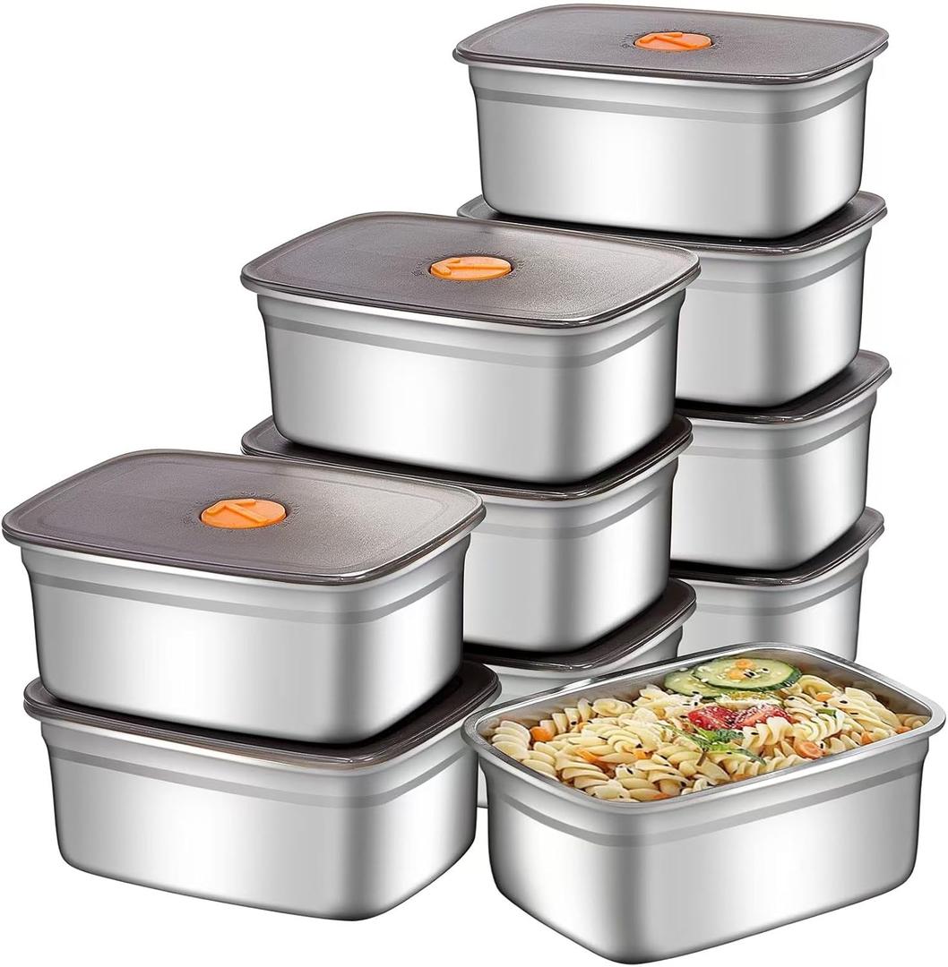 GIUOIDUO 20 PCS FOOD STORAGE CONTAINERS WITH LIDS AIRTIGHT (10 CONTAINERS & 10 LIDS) STAINLESS STEEL FOOD CONTAINERS LEAK PROOF STORAGE BOX WITH LID LOCKING FOOD STORAGE CONTAINER FREEZER STORAGE