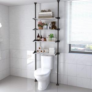 Lilyvane 4 Tiers Over Toilet Storage, 97 to116 Adjustable Tension Pole Over Toilet Bathroom Organizer, Standing Bathroom Shelves Over Toilet for Showers,Black