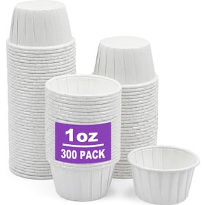 CAMKYDE 300 pcs Ketchup Cups Small Paper Cup 1 oz, Leak-Proof Food Safe Disposable Condiment Cups Sample Medicine Cup (Pack of 300)