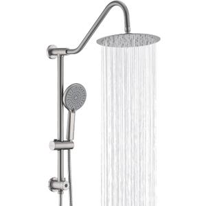 10 Inch Rain Shower Head with Handheld System, 24" Drill-free Slider Bar with Low 3-Way Diverter for Easy Reach, 4 Setting Handheld Spray with 5Ft Stainless Steel Hose - Brushed Nickel