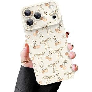MZELQ Soft Case Compatible with iPhone 17 Pro Max, Cute Bow Cherry Pattern | Slim Flexible TPU Camera Protection Phone Cover for Girls Women 17 Pro Max 6.9 in, White
