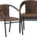 Flash Furniture Lila Modern Rattan Indoor/Outdoor Stackable Dining Chairs, Stacking Rattan Bistro Chairs for Patio or Restaurant, Set of 2, Brown