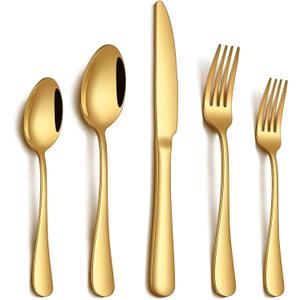 PHILIPALA 20 Piece Gold Silverware Set, Stainless Steel Flatware Set for 4 Food Grade Cutlery Utensil Set Include Knife Fork Spoon Mirror Polished Dishwasher Safe