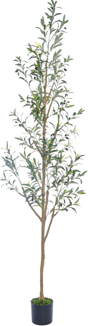 7.6FT (92'') Olive Tree Tall Skinny Artificial Plants for Home Indoor, Fake Potted Olive Silk Tree for Modern Home Office Living Room Floor Decor Indoor (7.6ft-Skinny)