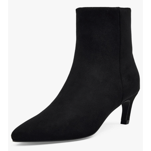 Women's Pointed Toe Ankle Boots 2.36 Inch Low Kitten Heel Booties with Side Zipper, Fall Winter Short Dress Boots Shoes, 7