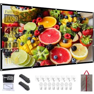 Projector Screen 60 Inch Portable Movie Screen for Outdoor Indoor 16:9 Foldable Wrinkle-Free 1.1 GAIN,160Viewing,Support Front Rear Projection with 8 Sticky Hooks & 8 Nail Hooks (60 INCH)