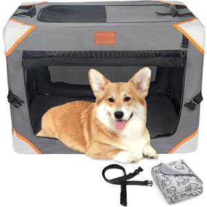 Collapsible Dog Crate-Portable Dog Crates for Small Medium Dogs,4-Door Portable Pet Travel Crate,Sturdy/Breathable/Comfortable,Indoor & Outdoor & Car Back Seat;Soft Dog Blanket (Medium (30"L x 21"W x 21"H))