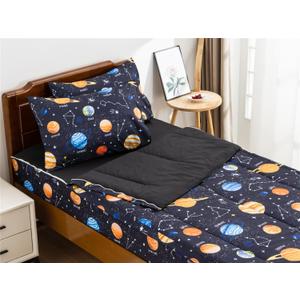 NTBED Galaxy Printed Zipper Bedding Sets Full Lightweight Microfiber Universe Comforter Sets with Fitted Sheet Pillow Covers,Navy Blue
