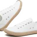 POVOGER Women's Canvas Sneakers,Slip-On Low Top Lace Up with Cushion | Breathable Canvas, Lightweight, Rope-Jute Trim, Non-Slip Sole, Cushioned Insole for Walking & Casual, Size US 9,5
