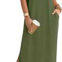 MEROKEETY Women's 2025 Spring Summer Maxi Dress Casual V Neck Split Beach Vacation Loose Long Dresses (Green, S)