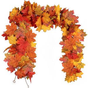 RECUTMS 2 Pcs Fall Garland Autumn Leaves Wreath Fall Decor Autumn Decor for Home Artificial Fall Foliage Garland Thanksgiving Decoration for Home Wedding Fireplace Party (Hyellow)
