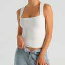 HOYAYO Women's Slim Fit Double-Layer Tank Top Square Neck Sleeveless Basic Fitted Tee Shirt (White, XS)