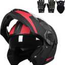 Adult Modular Motorcycle Helmets, DOT Approved Flip up Dual Visor Full Face Helmet for Men Women Moto ATV UTV Snowmobile ADV Four Wheeler Street Bike with Gloves & Mask (X-Large, Black Red)