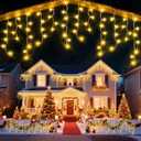 JDGJYDS 98 Ft Ice Lights for Outside, 1216 LED Christmas Lights Outdoor Plug in, Christmas String Lights with 8 Modes & Timer for Holiday, Party, Wedding, House, Patio, Outdoor Decor(Warm White)