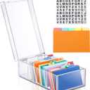 Index Card Holder Clear Acrylic Card Organizer 50 Pcs Divider Sheets for Desk File Note Holders, 4 Compartments Holds 600 Cards(3 x 5 Inch)