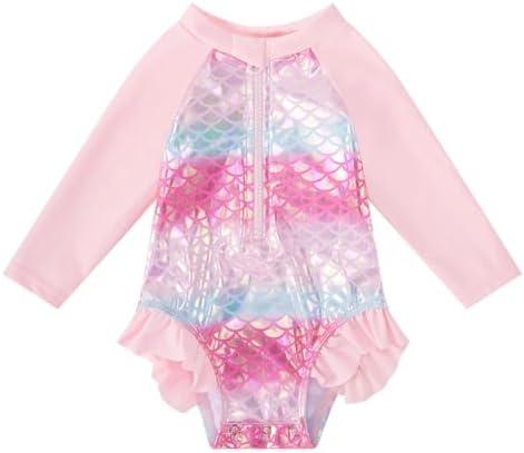 BMCiTYBM Baby Girls Swimsuits Long Sleeve Zipper One Piece UPF 50+ Sun Protection Swimwear Rash Guard 6_9M