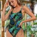 Viottiset Women's Ruched Plus Size One Piece Swimsuit Tummy Control High Cut Cheeky Bathing Suit Turquoise 3XL