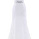 Likedpage Women's Lace Mermaid Wedding Dress, V-Neck Sleeveless Bridal Gown with Beaded Belt (White, M)