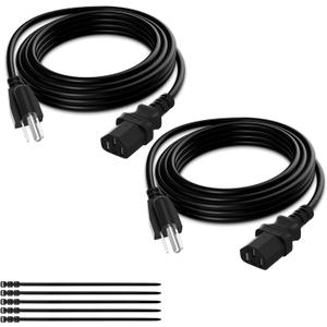 Elecan 3-Prong Replacement Power Cord 10 Ft/2 Pack, Heatproof Flexible Durable AC Device Power Cable for Appliance, Computer, TV, Monitor, Printer, ETL Listed 18AWG 125V 10A, with Ties