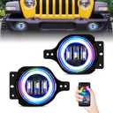 YEEGO DIRECT 4 inch JL Fog Lights Compatible with 2018-2025 Wrangler JL/Gladiator RGB LED Halo with Amber Turn Signal Light 4 Inch Round LED Fog Lights