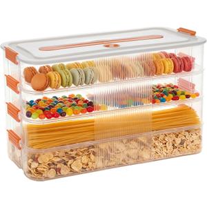 4-layer Food Storage Container, Deviled Egg Containers with Lid Airtight Cookie Containers Large Cookie Box Stackable Snack Container for Biscuits Fruit Dumplings Vegetables Meat, Pack 2