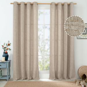 Oatmeal Linen Curtains for Living Room 84 Inch Length 2 Panels, Burlap Textured Curtains Light Filtering Thick Semi Sheer Grommet Farmhouse Living Room Curtains, 52 Inch Wide, Dark Oatmeal