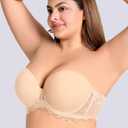 Plusfreeee Strapless Bras for Women Padded Convertible Non Slip Full Coverage Bra Underwire Support Beige 40E