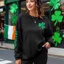 KIMSOONG St. Patrick's Day Sweatshirt for Women Sequins Shamrock Print Shirts Long Sleeve Crewneck Pullover Tops Black