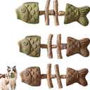 3PCS Cat Dental Health Chew, Natural Fishbone Shape Teething Toy with Catnip, Durable Feline Tooth Care Tool
