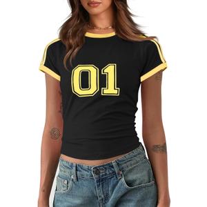 2 x Imily Bela Womens Y2k Baby Tees Crop Letter Print T Shirt (Black)