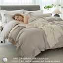 Cooling King Duvet Cover Set 3 Pieces-100% Washed Cotton with Chic Wide Trim Design Linen Like Textured Ultra Soft Cozy Bedding with Zipper Closure(Hemmed Beige Grey,King 104"x90")
