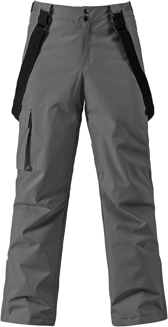 YEEFINE Men's Ski Snow Pants Insulated Waterproof Snowboard Cargo Pants Bibs Regular Fit (X-Large, Grey)