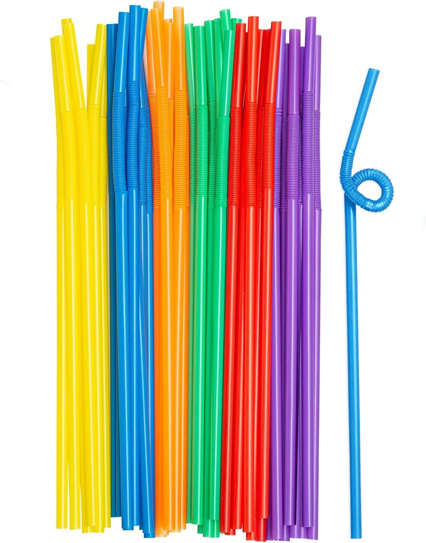 GUSTO [200 Pack] 10.02" High Long Flexible Straws, Disposable Plastic Drinking Straws - Assorted Colors (Formerly Comfy Package)