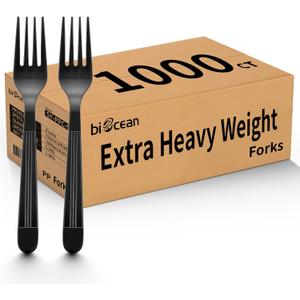 1000 Count Extra Heavy Duty Plastic Forks Black Disposable Forks Premium Bulk Plastic Forks Heavy Duty Plastic Silverware for Parties, Family Gatherings