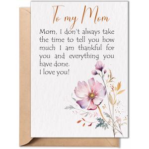 6 x Mothers Day Card for Mom from Daughter, Son – 5x7 Folded Greeting Card with Envelope & Sticker – Sweet, Heartfelt & Premium 350gsm Cardstock – Birthday, Christmas, Thanksgiving, Valentines Gift for Mom