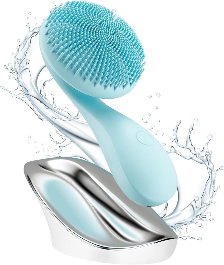 2 in 1 Facial Cleansing Brush,Rotating Magnetic Beads & Massage Cleaning Silicone Face ScrubberWaterproof and Rechargeable Face Scrub Brush (Blue)