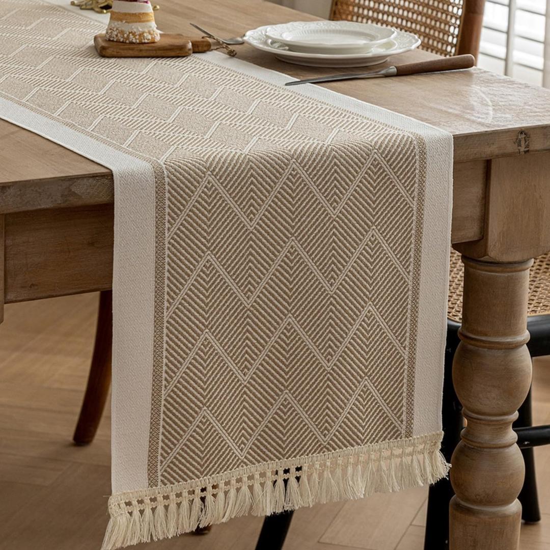Boho Table Runners 72 inches Long Linen Farmhouse Table Runner Dining Room Decor Rustic Spring Table Decoration for Party Baby Shower Thanksgiving 14"x72"