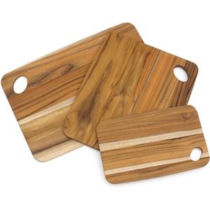 Lipper International Teak Wood Cutting Boards with Oval Holes in Corners, Assorted Sizes, Set of 3