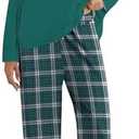 SHESHOW Pajamas for Women Set Long Sleeve Tops Plaid Pajama Pants with Pockets Winter Womens Pjs Sets Medium